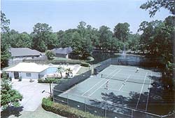 Aerial photo of tennis court and basketball court