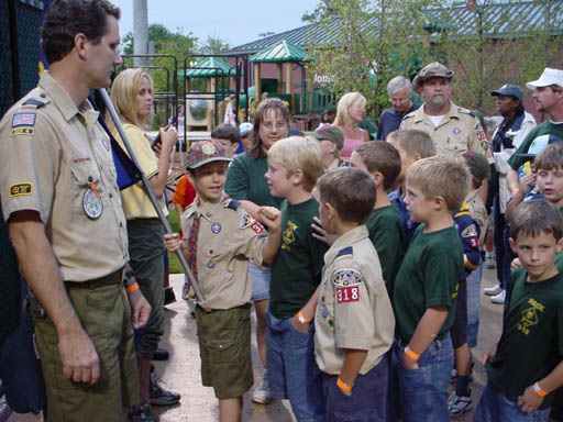 Pack 318 lines up before marching on the field